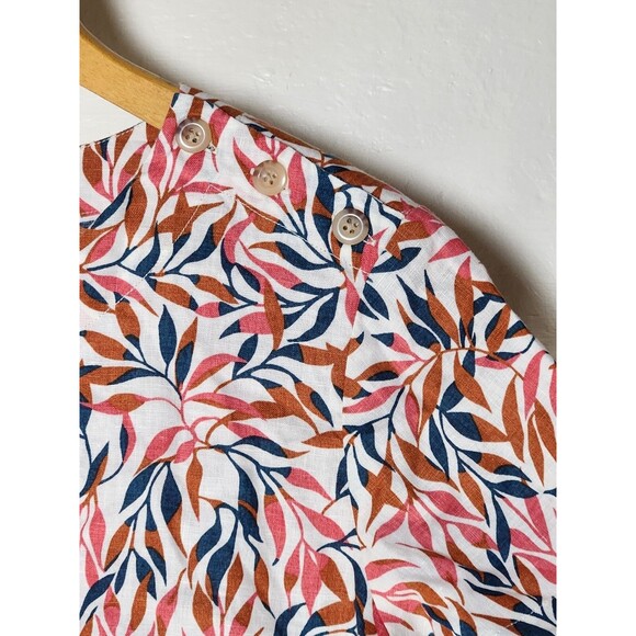 Lands End Top Shirt Tropical Short Sleeve Sz Medium Crewneck Women's 100% Linen - Picture 4 of 5